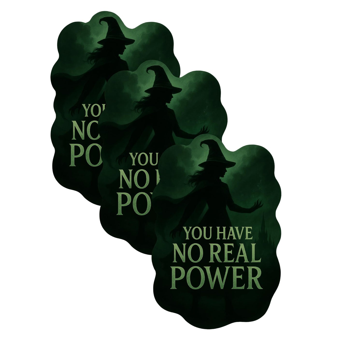 Witch Silhouette Vinyl Sticker, 3 inch, Emerald Green, UV & Water Resistant, 3 Pack