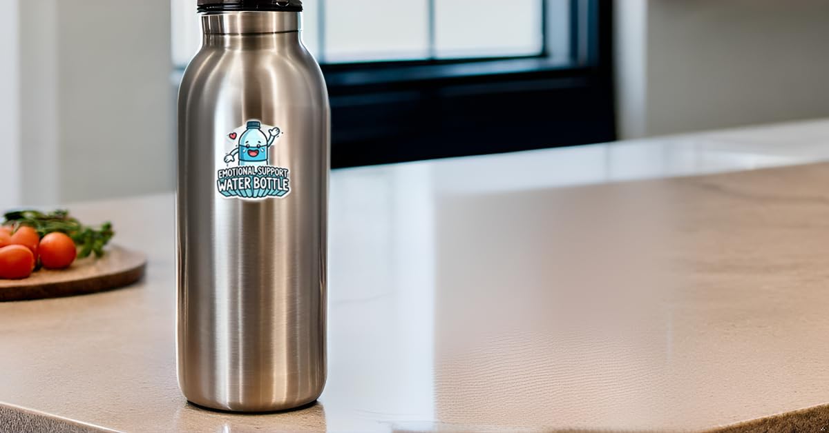 Emotional Support Water Bottle Vinyl Sticker (3X), Three Cute Cartoon Design, Decal for Bottles, Laptops by RockPaperStikrz