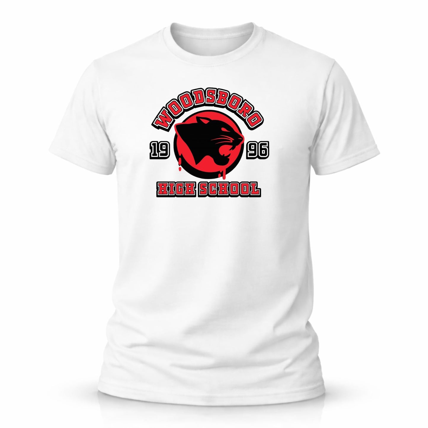 RockPaperStikrz Woodsboro High School Graphic T-Shirt, 1996 Design, Men 100%-Cotton Crew Neck Short Sleeve Tee Black, White