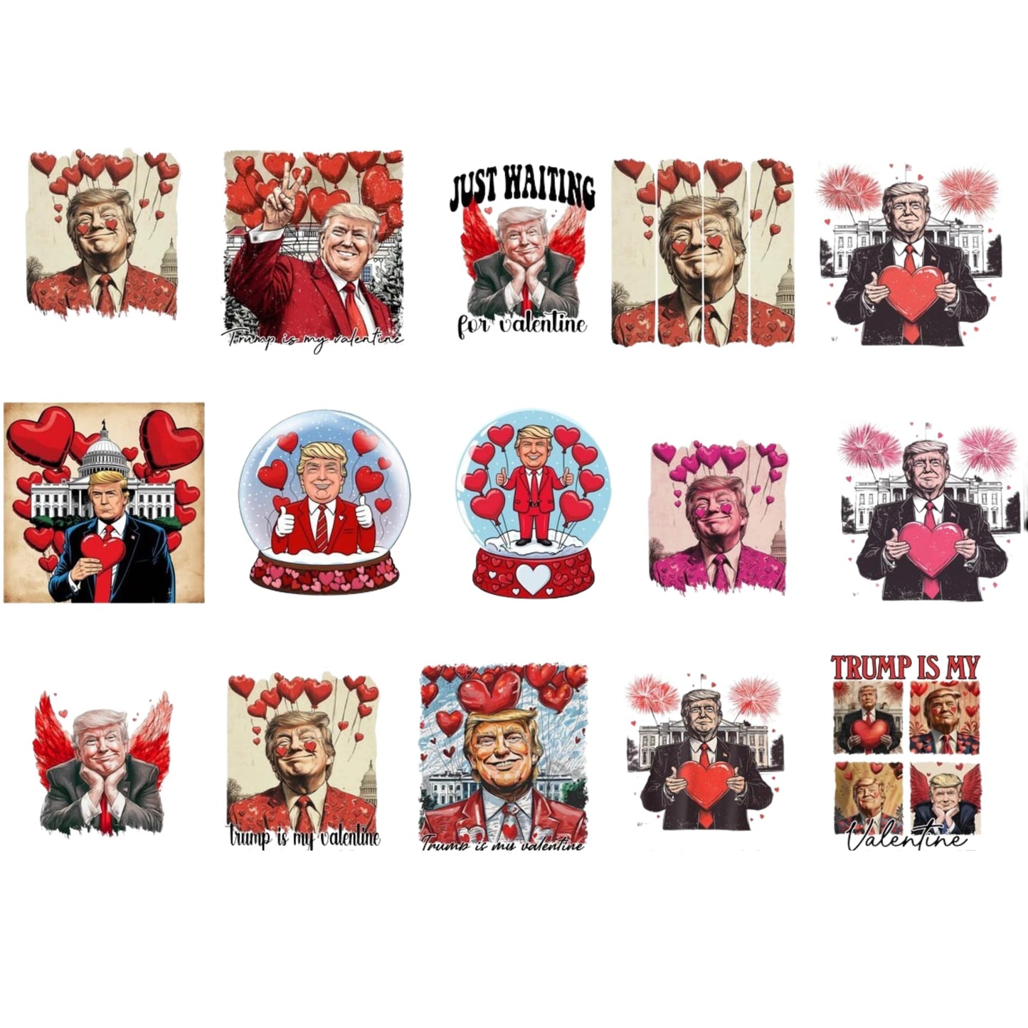 Trump Valentine Stickers 15 Pack, 2 Inch Funny Political Love Heart Themed Sticker Set for Laptops Water Bottles Phones Journals