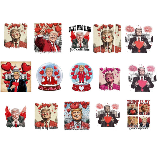 Trump Valentine Stickers 15 Pack, 2 Inch Funny Political Love Heart Themed Sticker Set for Laptops Water Bottles Phones Journals