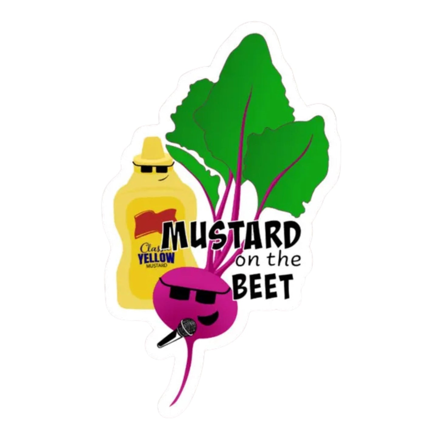 Mustard on The Beet Vinyl Sticker, Funny Food Pun Design, 3 x 2 inches