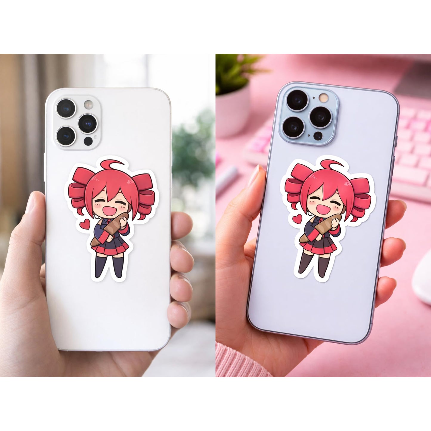 Kasane Teto 3 Inch 3 Pack Cute Pink Hair Vinyl Decals Laptop Phone Bottle