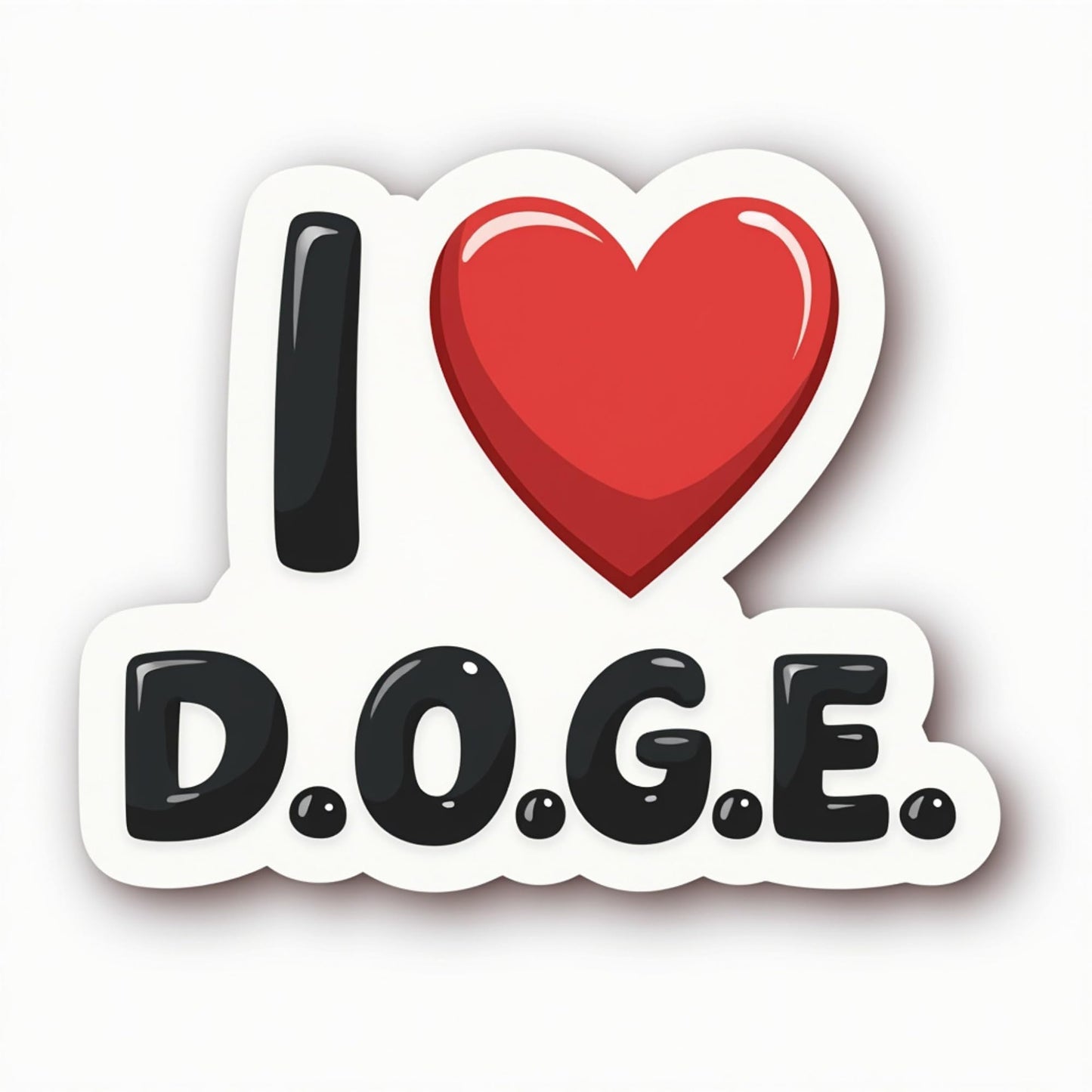 I Love D.O.G.E. Vinyl Sticker, 3 x 3.5 inches, White and Red Heart Design