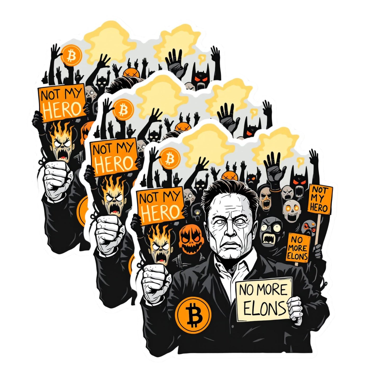 Anti Elon Musk Vinyl Sticker, Bitcoin Theme, 3-Pack, Vinyl Decal for Laptops and Water Bottles