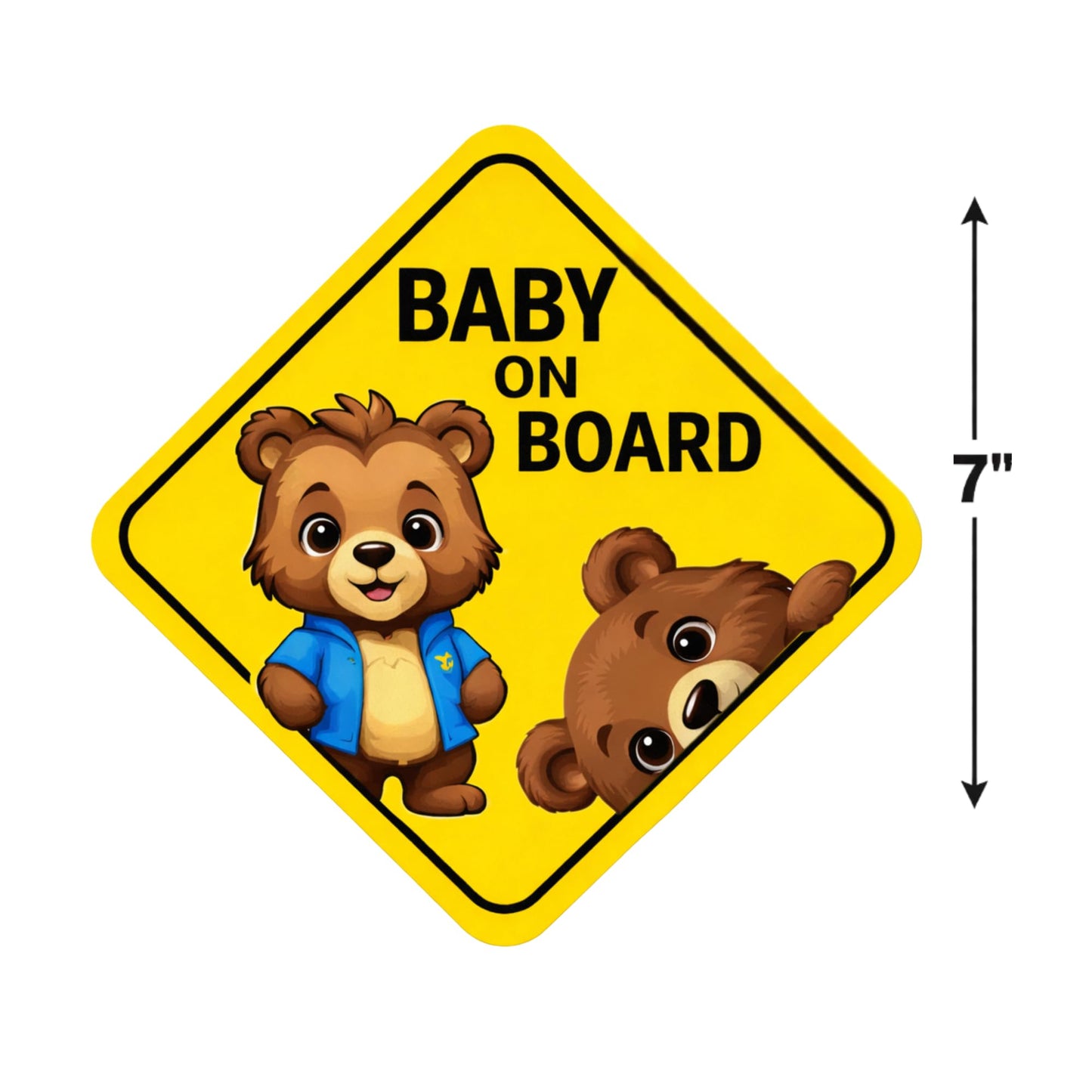 Baby On Board Car Safety Signs, Yellow Diamond Warning Stickers with Cute Bear Design, 5 x 5 Inch Weatherproof Vinyl Decals, 2 Pack
