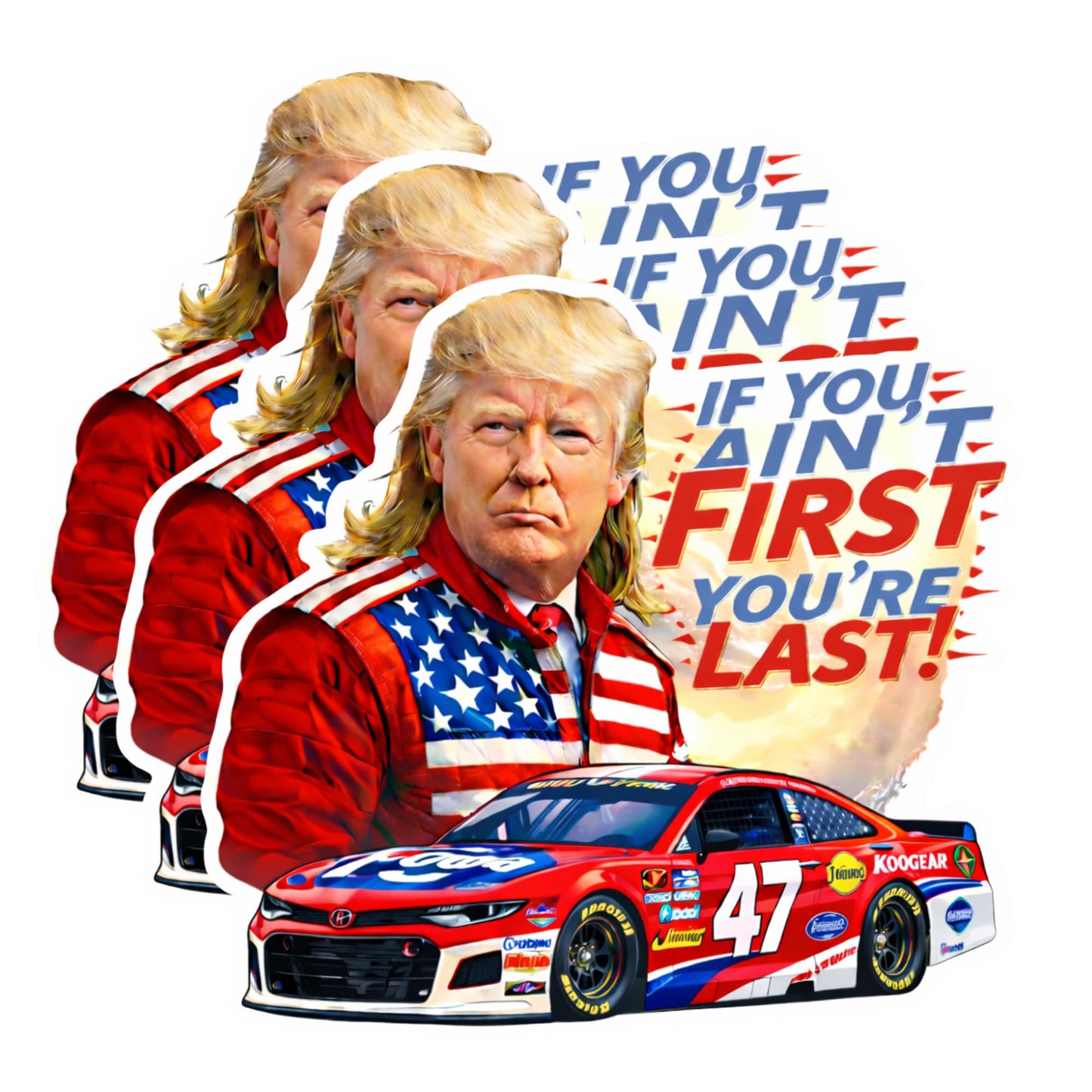 Patriotic Racing Theme Vinyl Sticker Pack, If You Ain't First You're Last Design, 3 Pack Car Laptop Phone Decals
