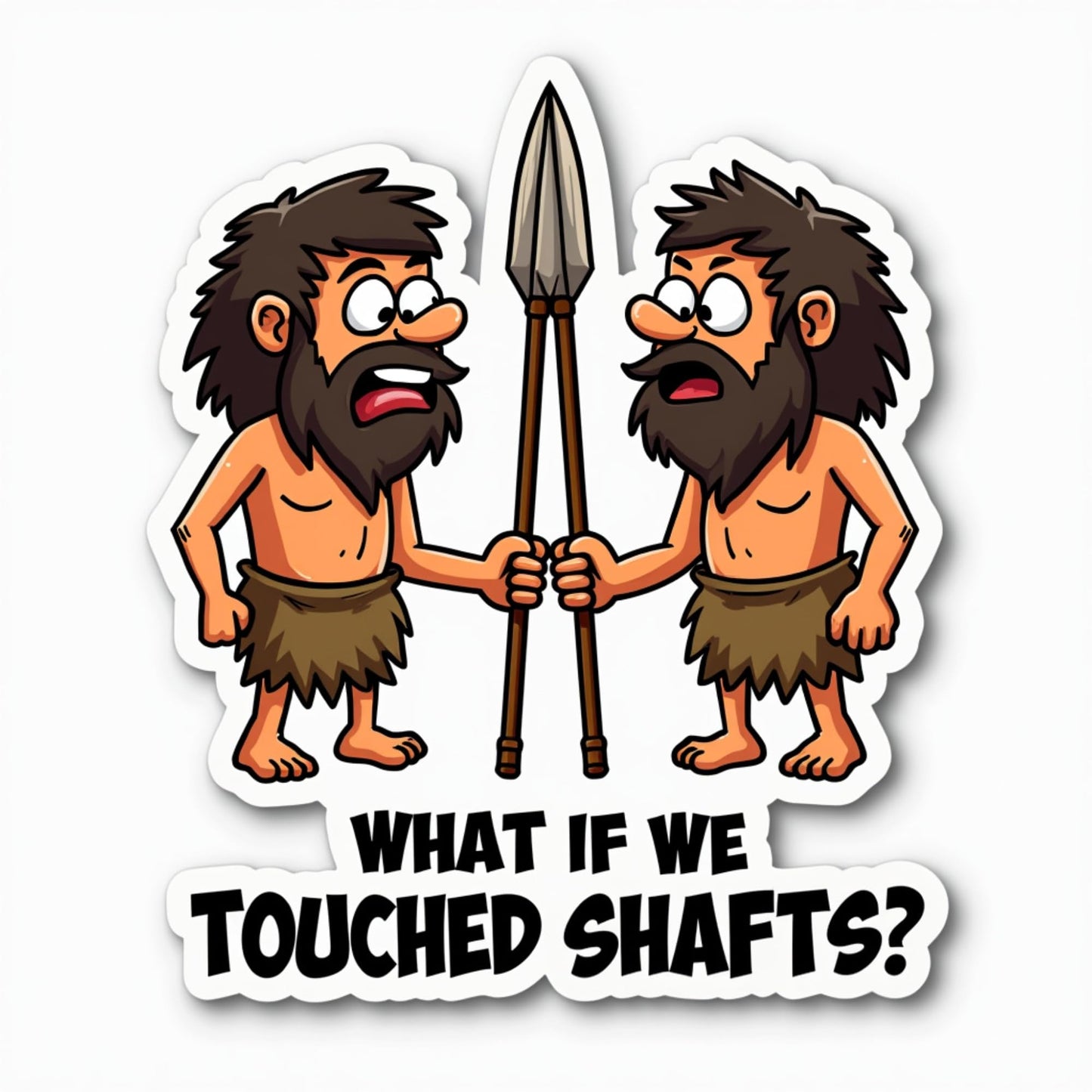 Funny Cavemen Spear Shaft Vinyl Sticker, Humor Meme Design, Laptop and Water Bottle Decal (3 Inch)