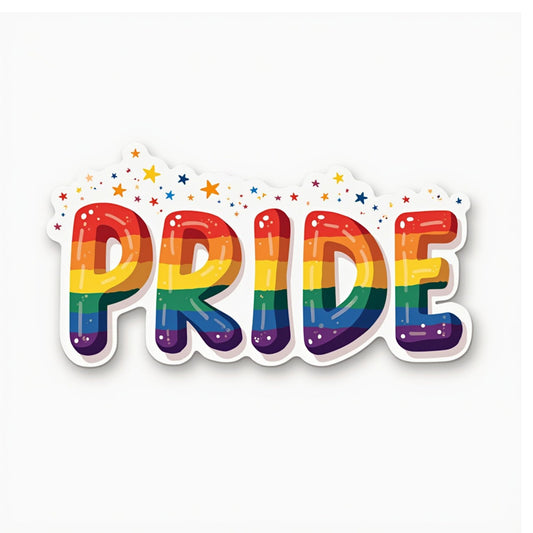 Pride Rainbow Striped Letters Vinyl Sticker – LGBTQ+ Pride Month Colorful Sticker, 3.5 x 2 Inch Decal for Laptop, Water Bottle, Tumbler