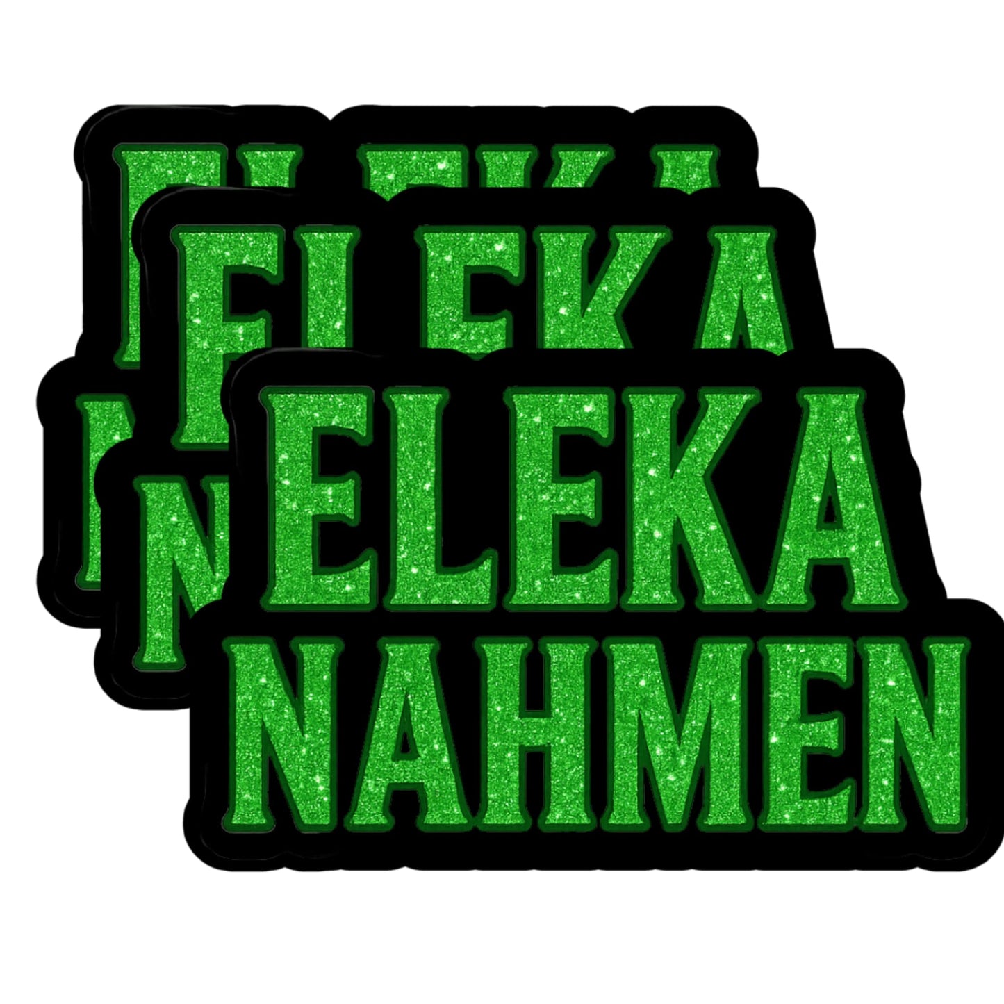 ElekaNahmen Sticker Pack 3 Inch Green Glitter Vinyl Decal Set of 3 Waterproof Die Cut Stickers