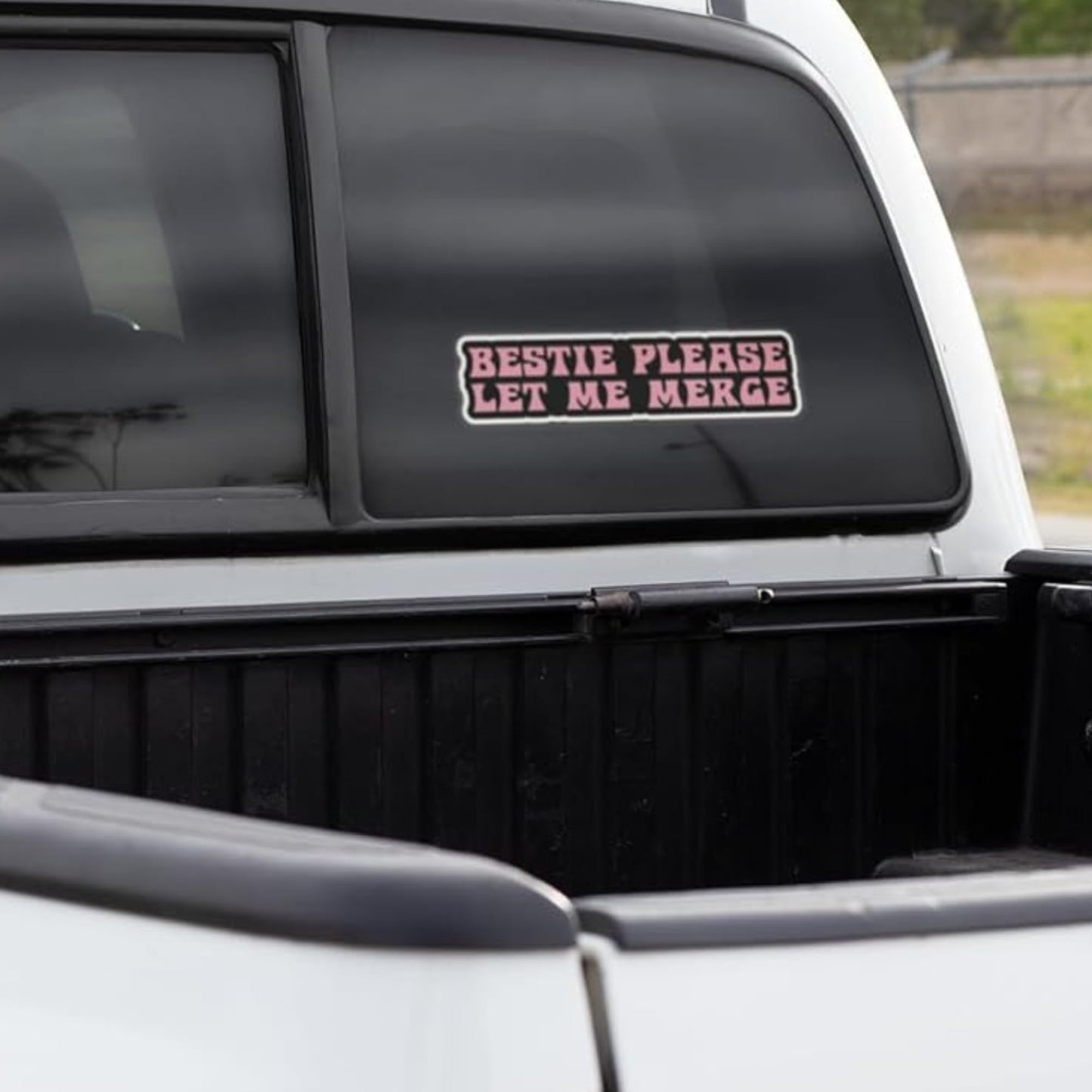 Bestie Please Let Me Merge Car Decal, Pink and Black Vinyl Bumper Stickers, 8.5x2 Inch, 2 Pack, Funny Driver Gift