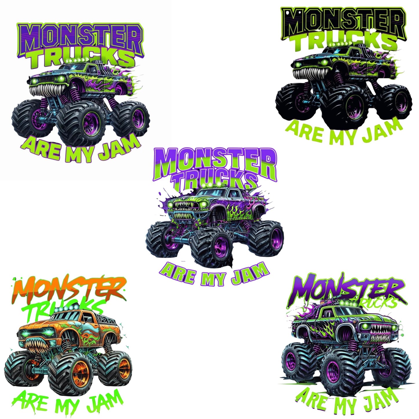 Monster Trucks are My Jam Stickers, 5 Pack, 3 Inch Waterproof Vinyl Decals for Kids, Trucks Lover Gift, Laptop Water Bottle Car Bumper Sticker Pack