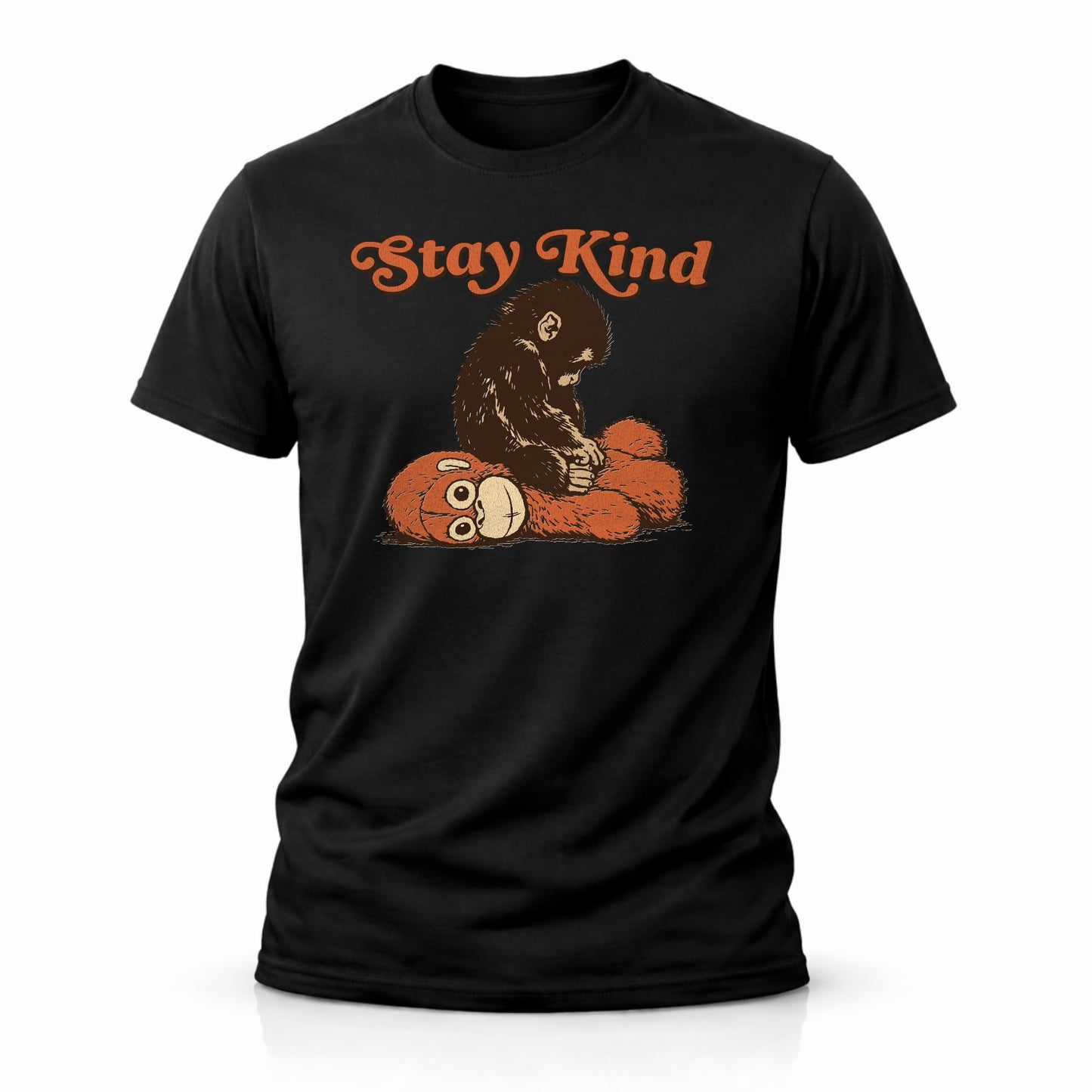 Stay Kind Punch The Monkey Graphic T-Shirt, Cotton, Crew Neck, Short Sleeve, Unisex, White and Black Available