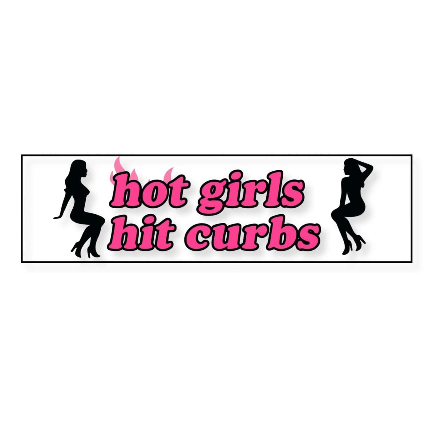 Hot Girls Hit Curbs 9-Inch Heavy-Duty Vinyl Car Bumper Magnet, Pink and Black, UV Resistant Vehicle Decor with Silhouette Design