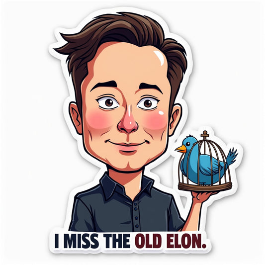 I Miss The Old Elon Sticker - Anti-Elon 4x3.25 Inch Vinyl Sticker Featuring Split Face Cartoon Design