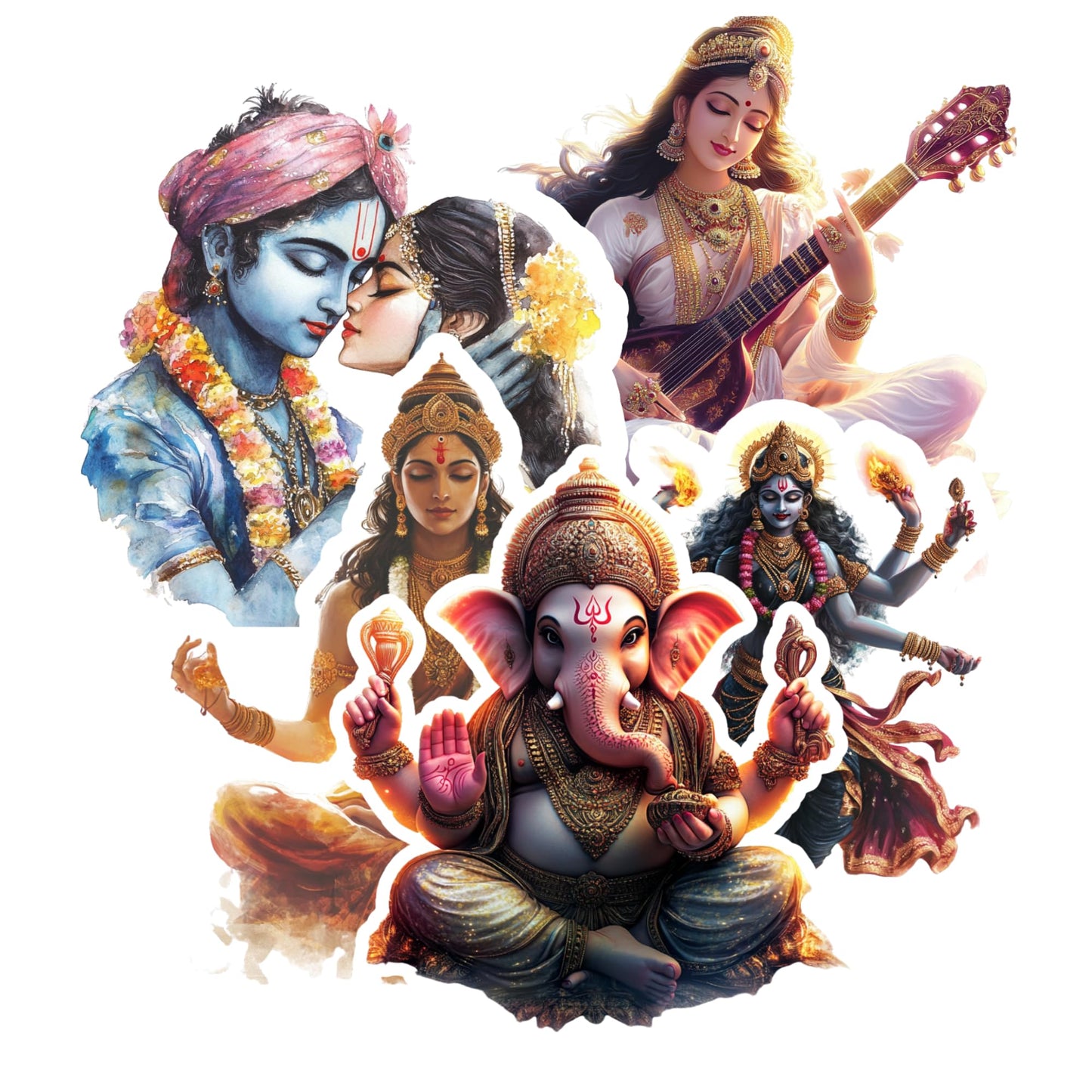 Hindu God Sticker Set – 9 Pack – Glossy Vinyl – Krishna, Radha, Shiva, Ganesha, Saraswati, Lakshmi – Multiple Sizes