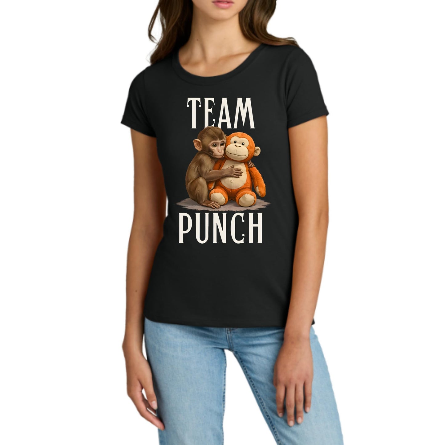 RockPaperStikrz Team Punch The Monkey Shirt Women Graphic Tee 60/40 Poly Cotton Black T Shirt