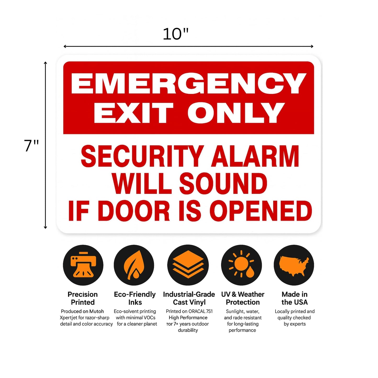 Emergency Exit Only Vinyl Decal – 7″ x 10″ Heavy-Duty Cast Vinyl Sign Sticker | Premium Industrial Grade Material | UV-Protected, Waterproof & Weather-Resistant | Professionally Printed in USA