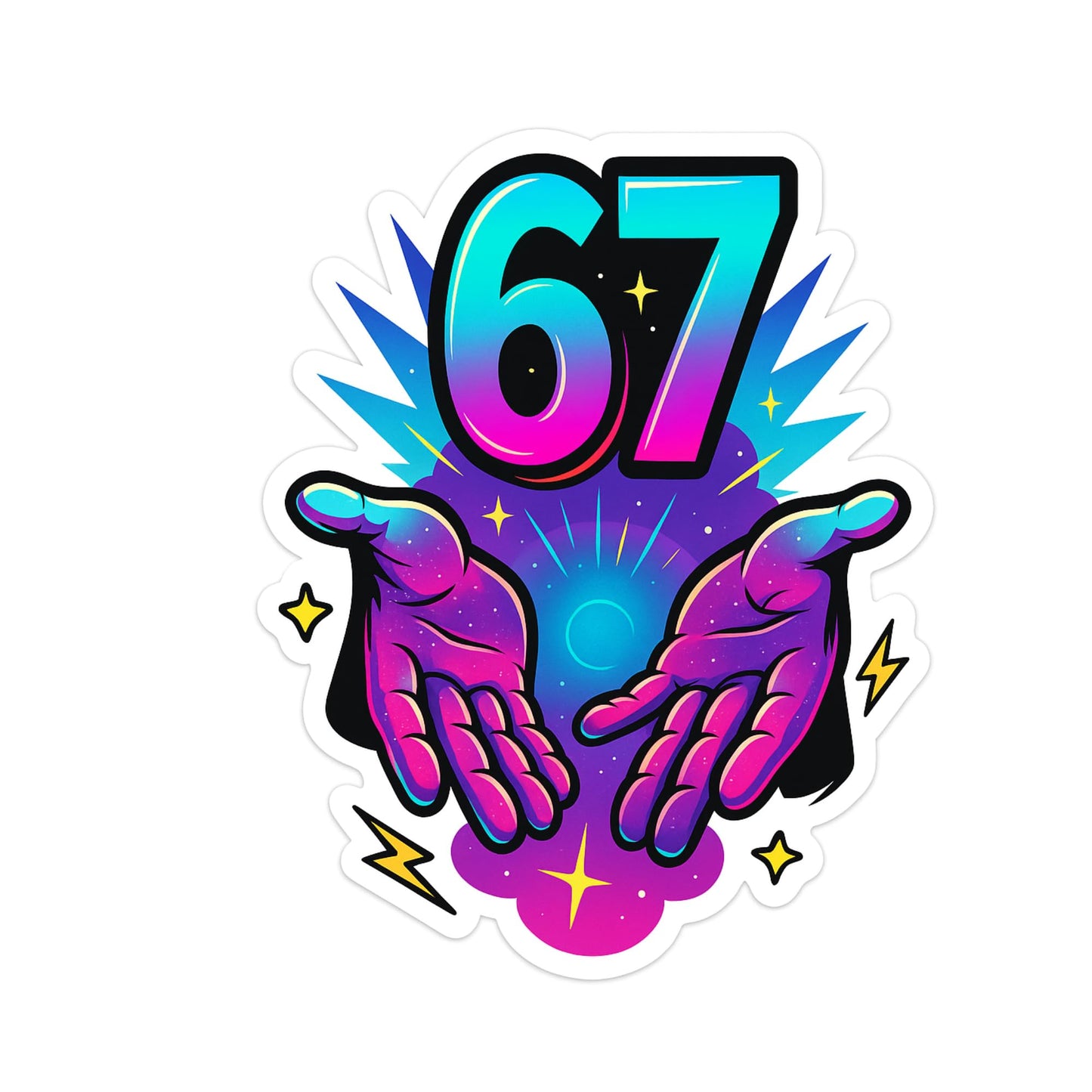 67 Hands Sticker Pack 3 Inch Cosmic Neon Art Decal Set for Water Bottles Laptops Car Windows Skateboards and More