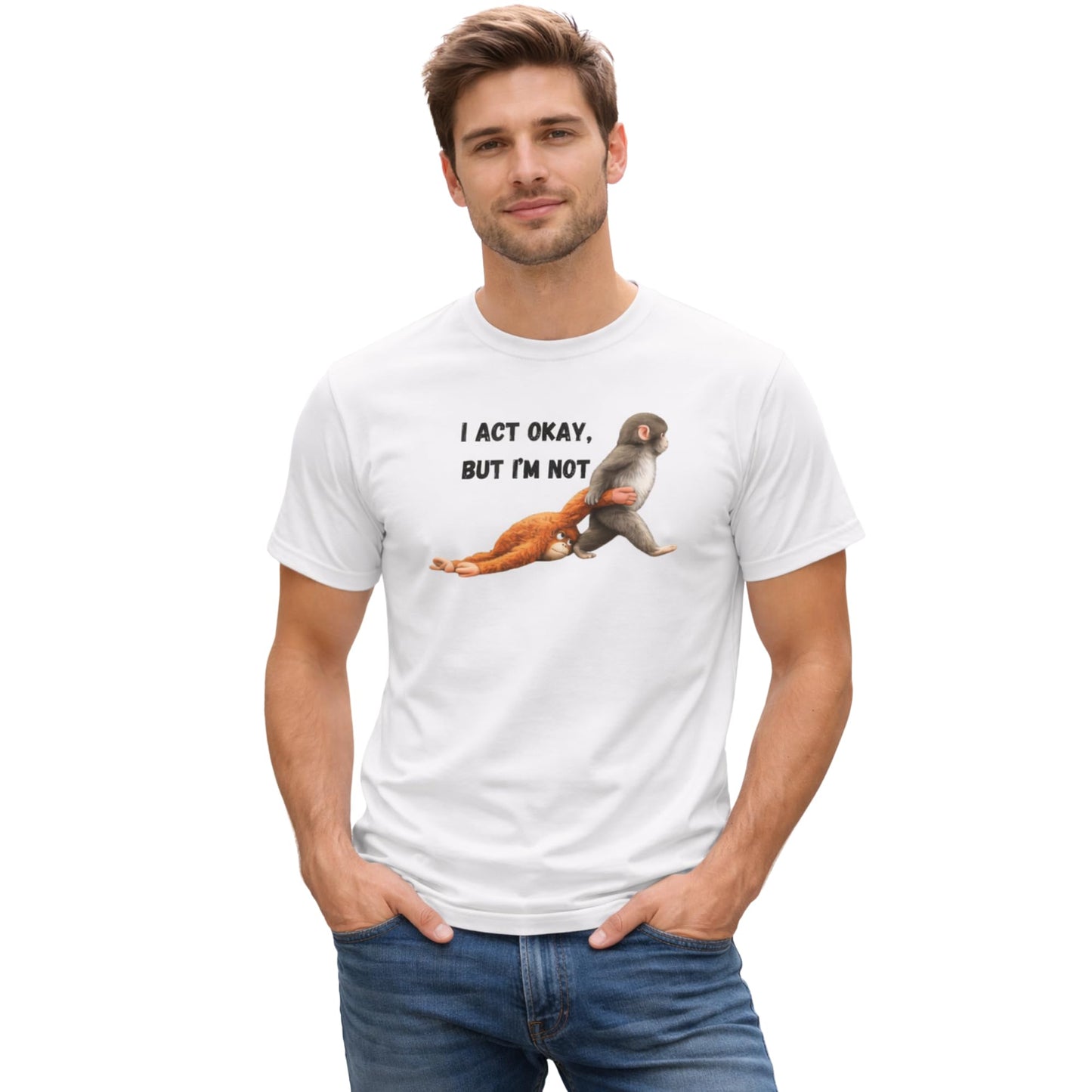 Punch the Monkey I Act Okay But I'm Not Funny Monkey Shirt | Men and Women Graphic Tee Black