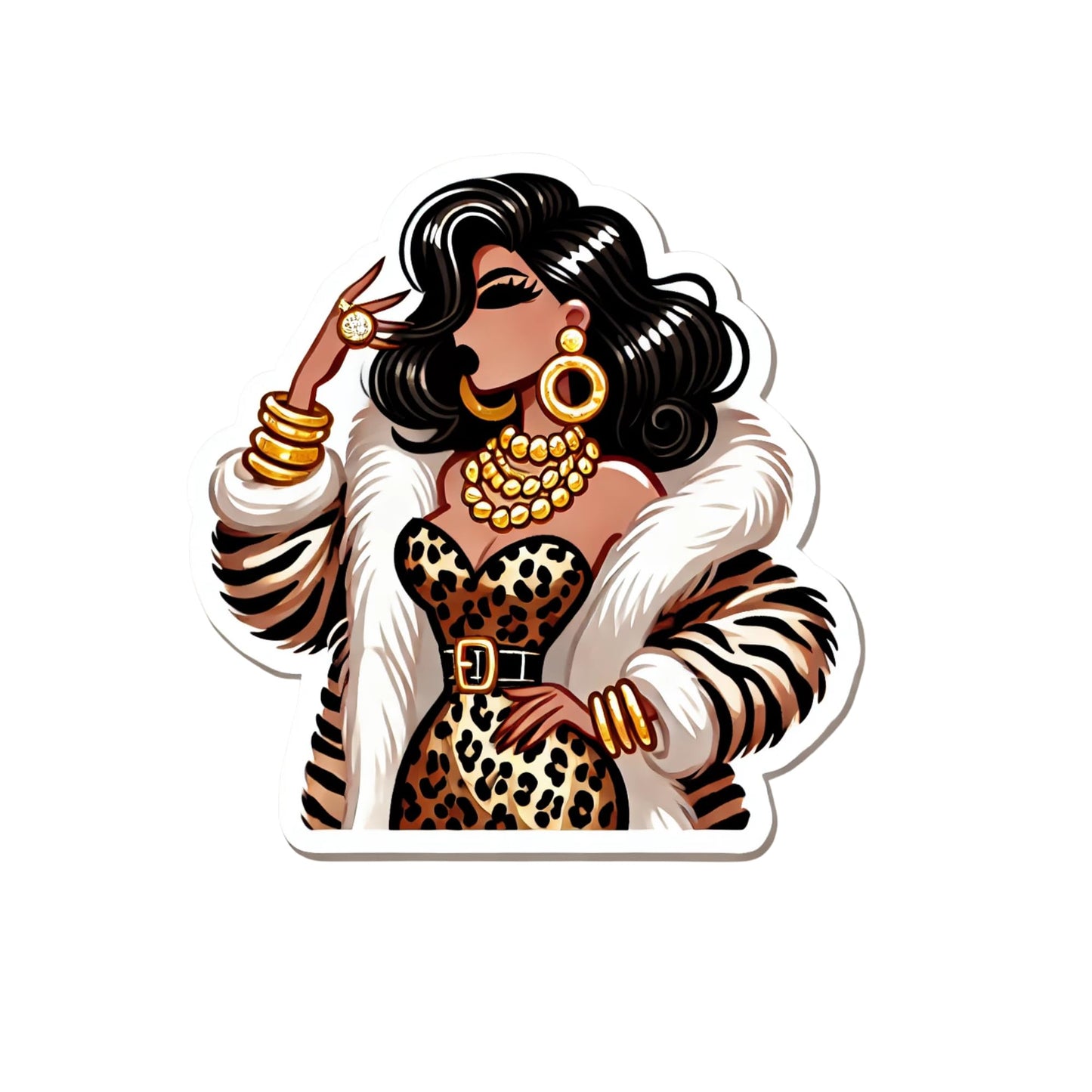 Glamorous Mob Wife Aesthetic Vinyl Sticker, 3 Inch, Leopard Print Fashion Design