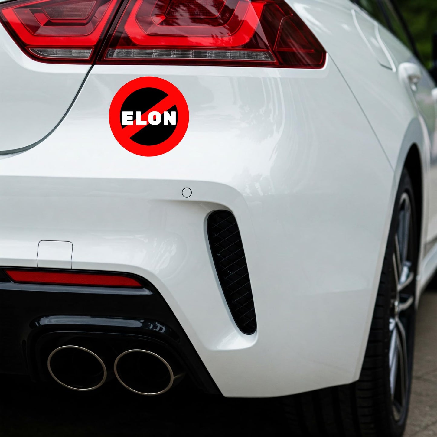 Anti Elon NO Elon Musk 4 inch Round Vinyl Sticker for Tesla Owners, Bumper Sticker, Laptops, Phone Cases, Tumblers and More