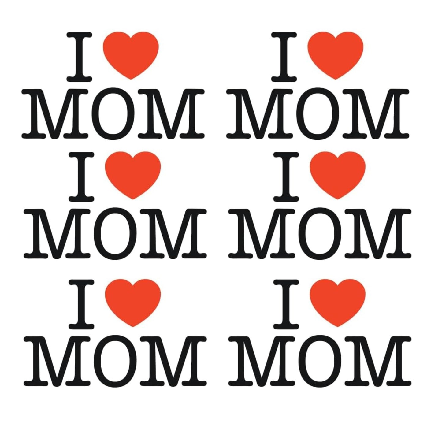 I Love Mom Vinyl Sticker, 3x2 inches, Black and Red Heart Design, Perfect for Laptops and Water Bottles (6 Pack)