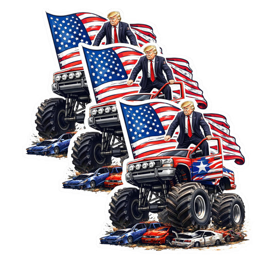 Patriotic Monster Truck Vinyl Stickers 3 Inch Waterproof Die Cut Decals 3 Pack American Flag Truck Art