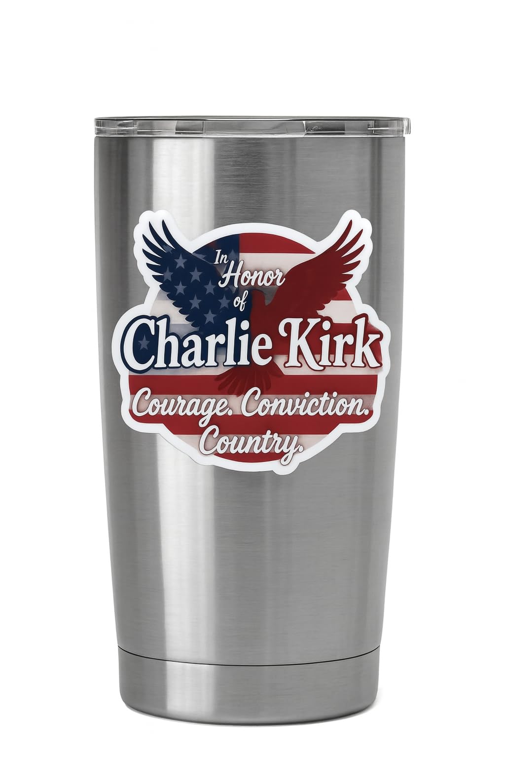 Charlie Kirk Tribute Sticker – 5" Patriotic Die-Cut Vinyl Decal for Laptop, Tumbler – Courage, Conviction, Country
