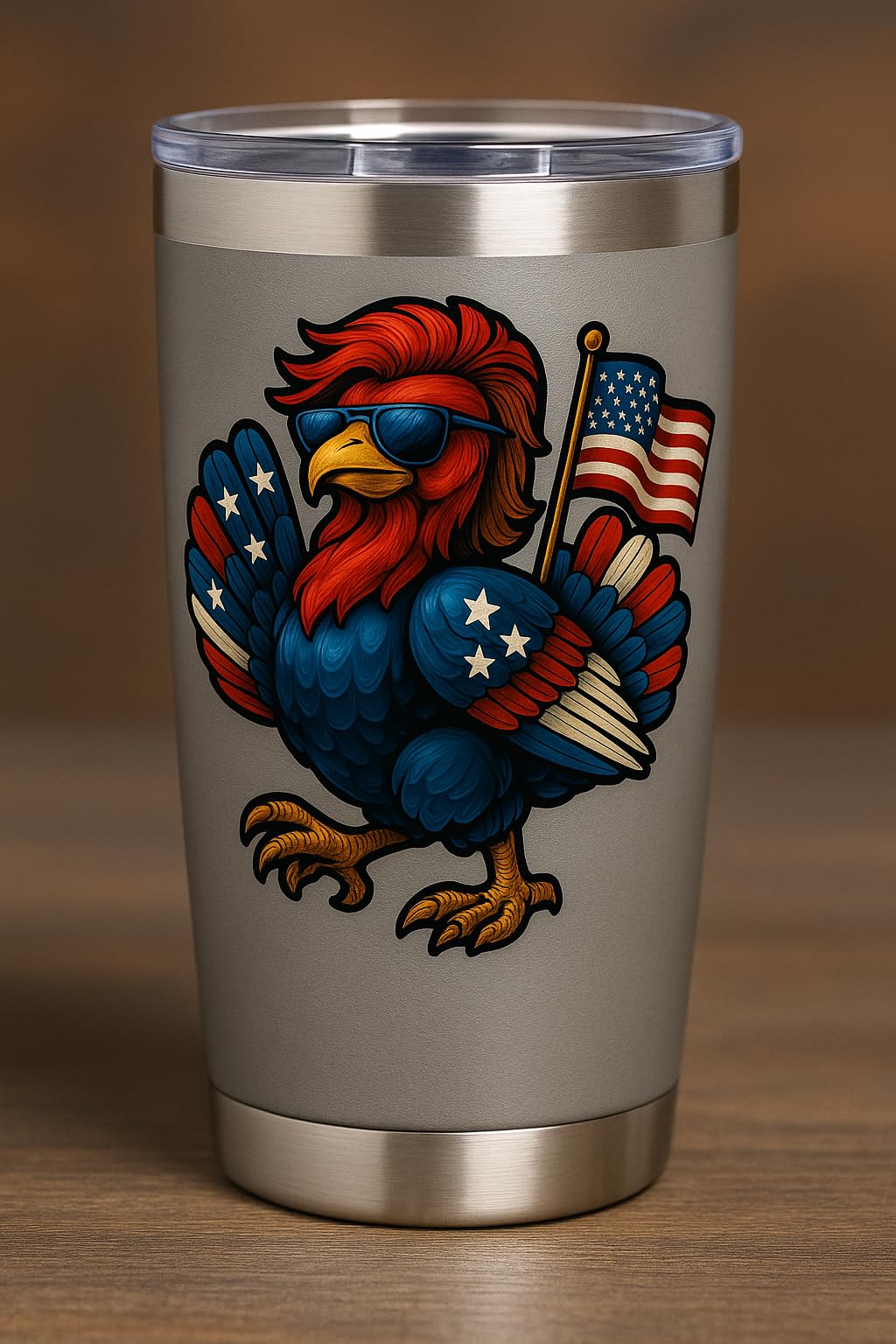Patriotic Turkey Sticker 5 Inch – Funny American Freedom Bird Decal – Red White & Blue Vinyl Turkey with Sunglasses & Flag – USA Pride Sticker for Laptop, Truck, Tumbler, Cooler, or Water Bottle