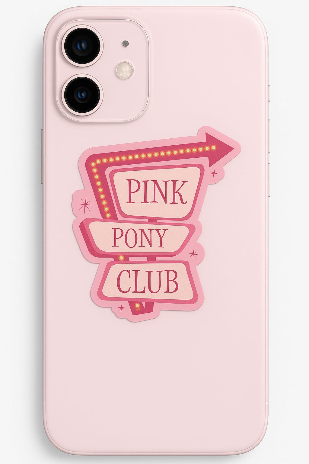 Pink Pony Club Vinyl Sticker, Decorative Retro Sign Design, Pink with LED-Style Arrow