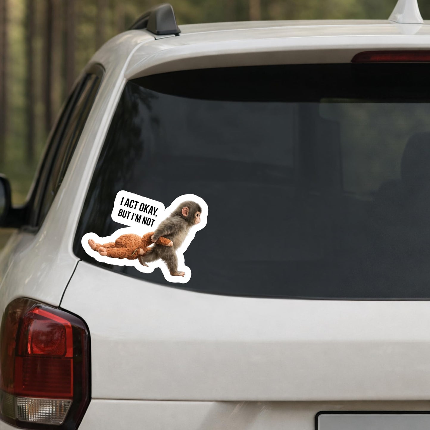 Punch The Monkey Car Bumper Sticker Walking Monkey Plush Sticker Waterproof Vinyl Decal 5 Inch Laptop Water Bottle Phone Car Sticker