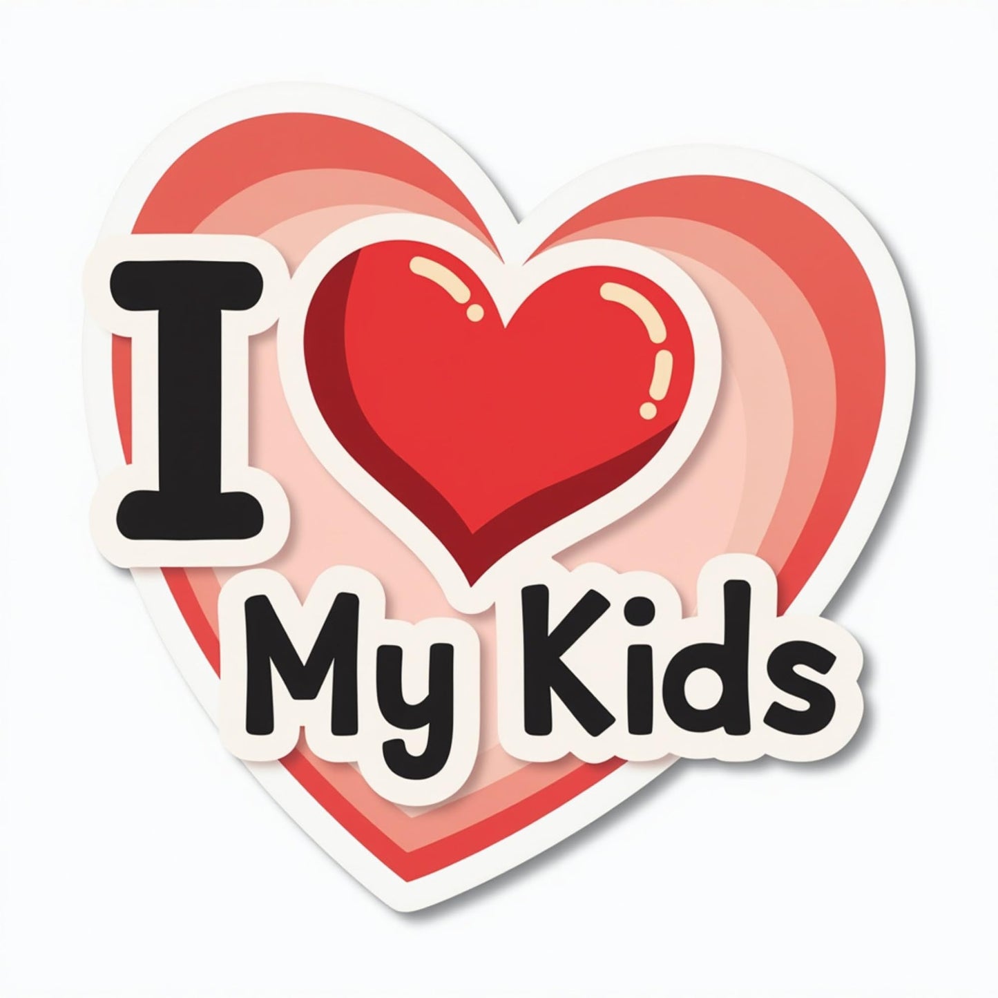 I Love My Kids Heart Sticker, Die-Cut Design, White Background