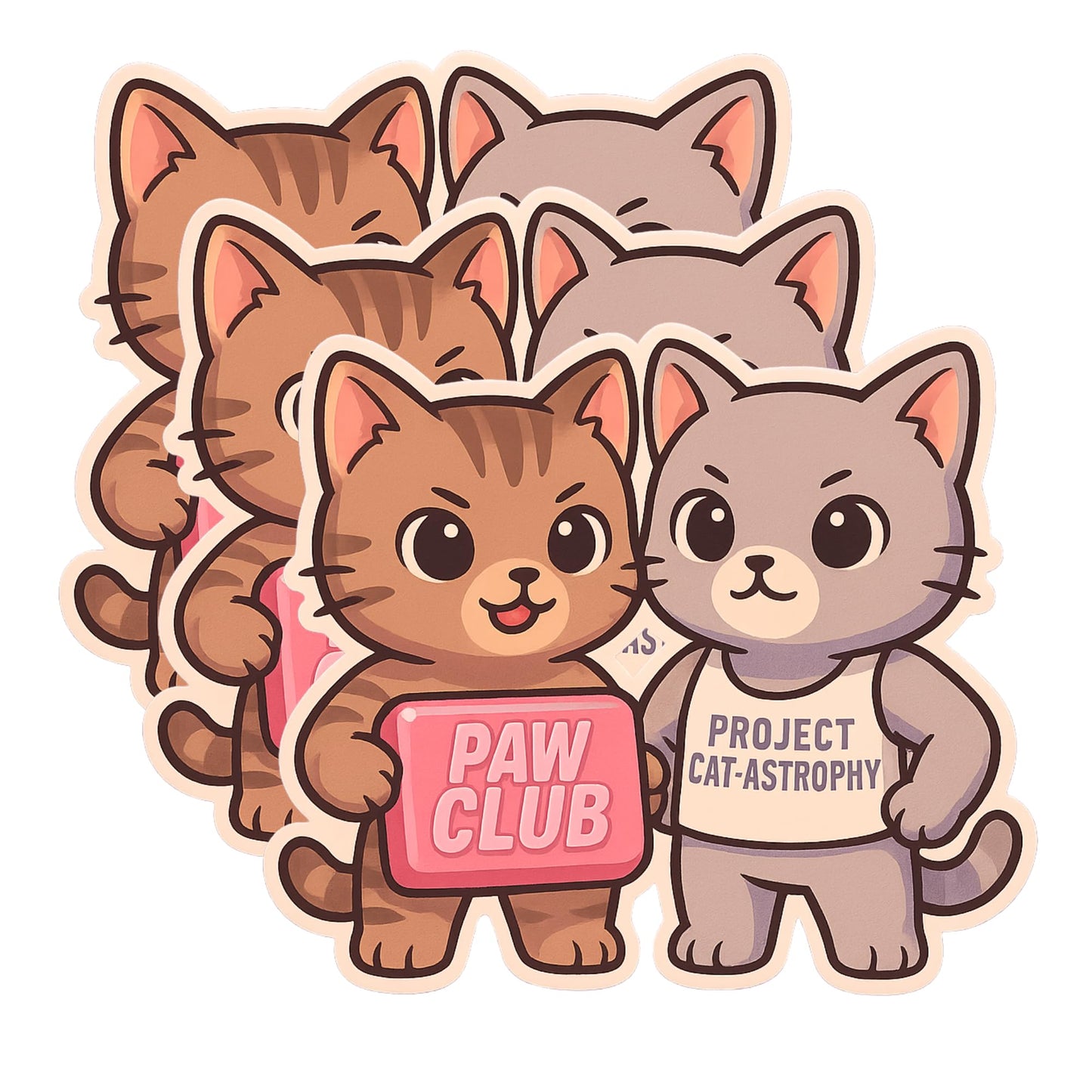 Paw Fight Club Kawaii Cat Vinyl Stickers, 3 Inch UV-Resistant Decals, 3 Pack Set for Laptops, Water Bottles, Cars, Cute Fight Club Parody Design