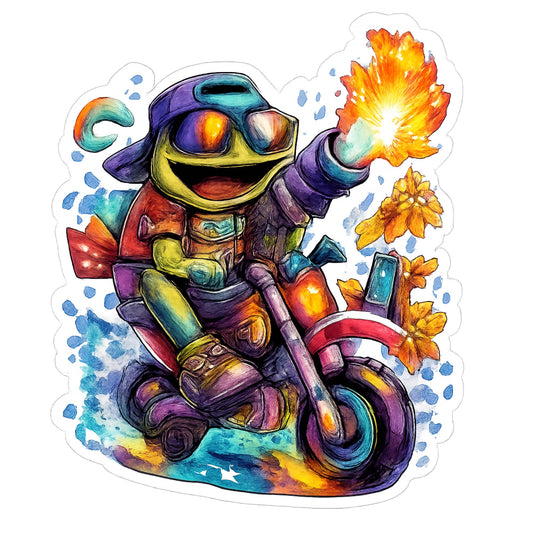 Frog Dirt Bike Sticker Pack, 3 Inch Funny Cartoon Frog with Flamethrower, Waterproof Vinyl Decal for Phone Laptop Water Bottle, 3 Pack