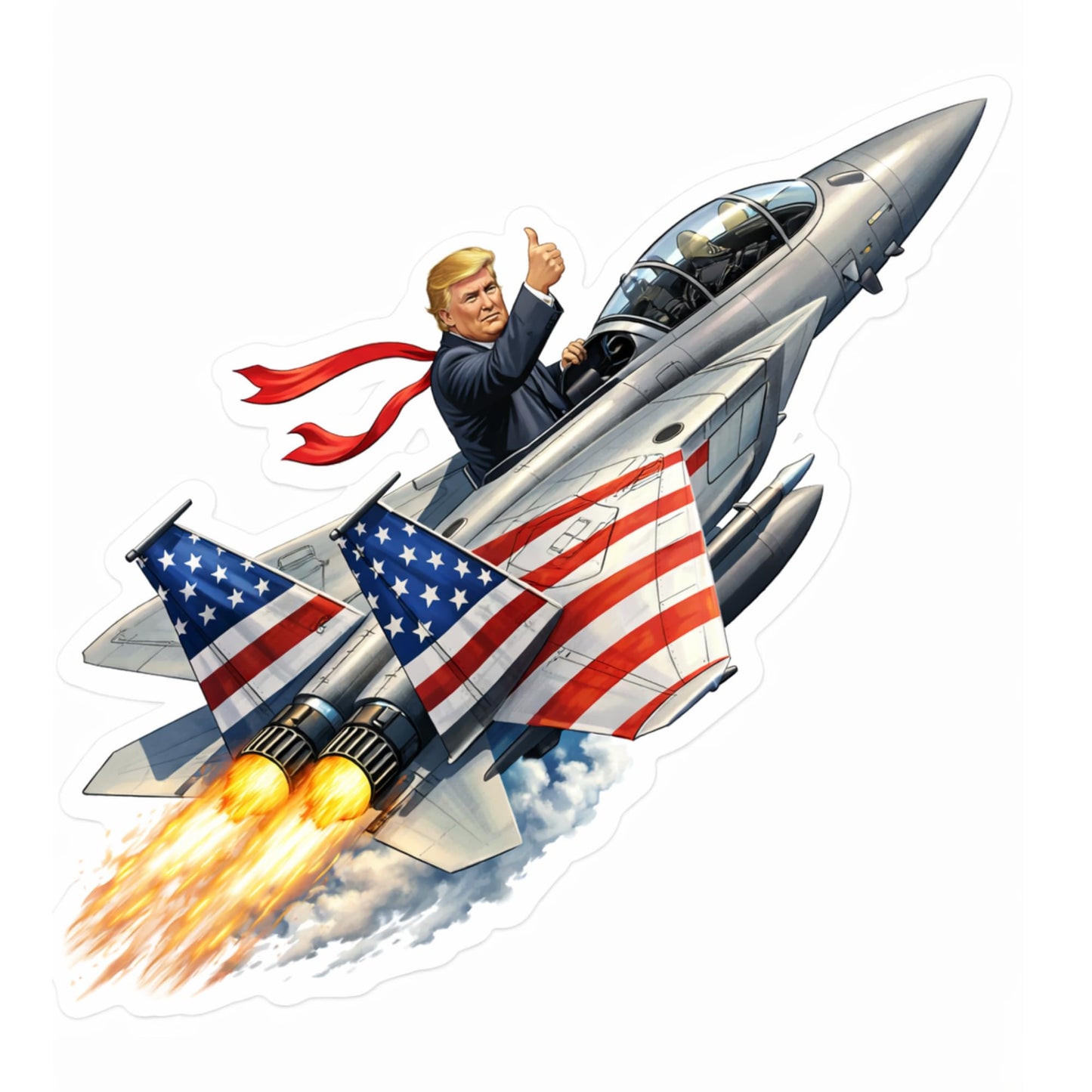 Trump in a Fighter Jet Vinyl Stickers 3 Inch Waterproof Die Cut Decals 3 Pack American Flag Jet Art