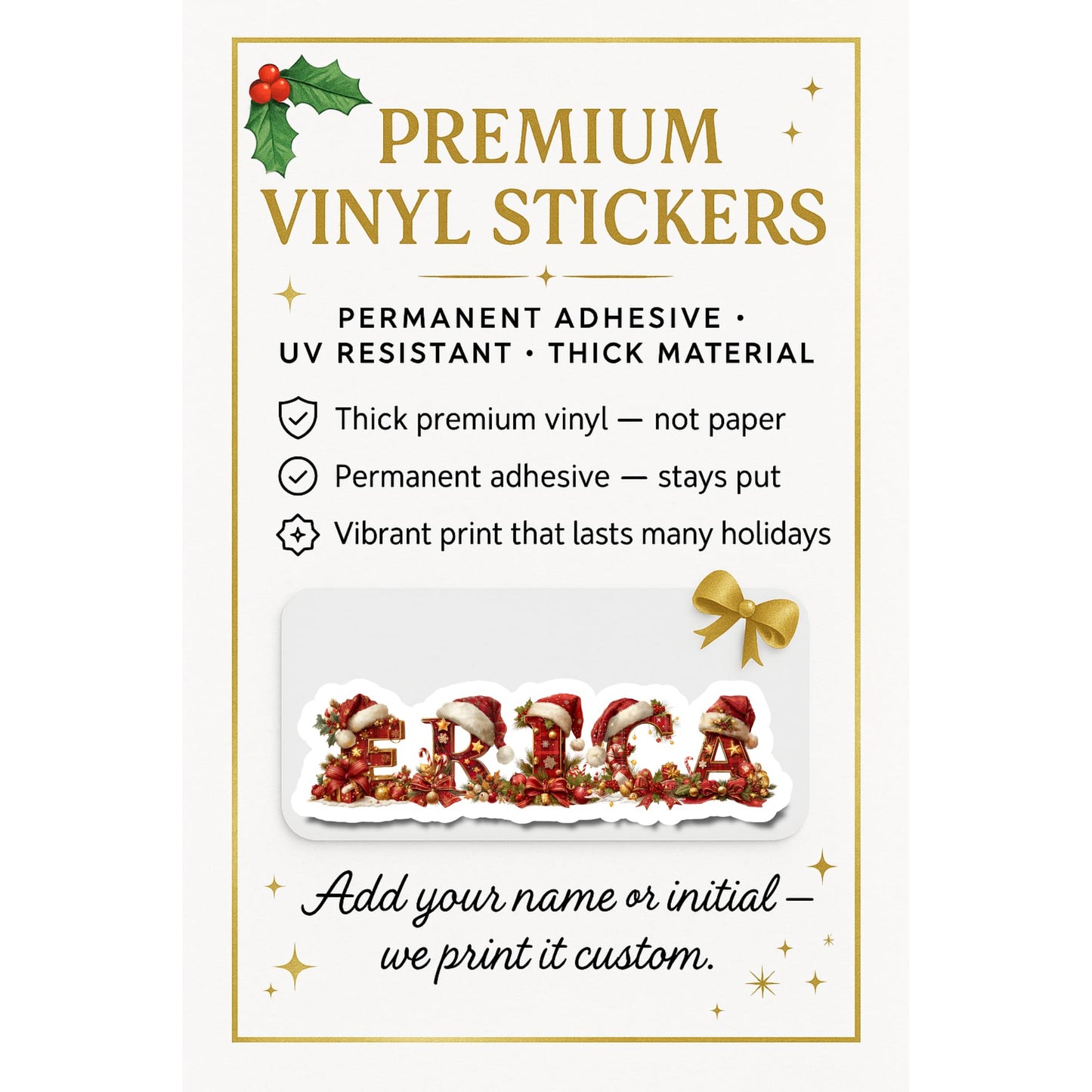 Custom Name Christmas Stickers – Quality Personalized Gift Tag Labels (12 Pack) – Premium Vinyl, UV-Resistant, Perfect for Gifts, Cards, Envelopes, Stockings, Holiday Packaging