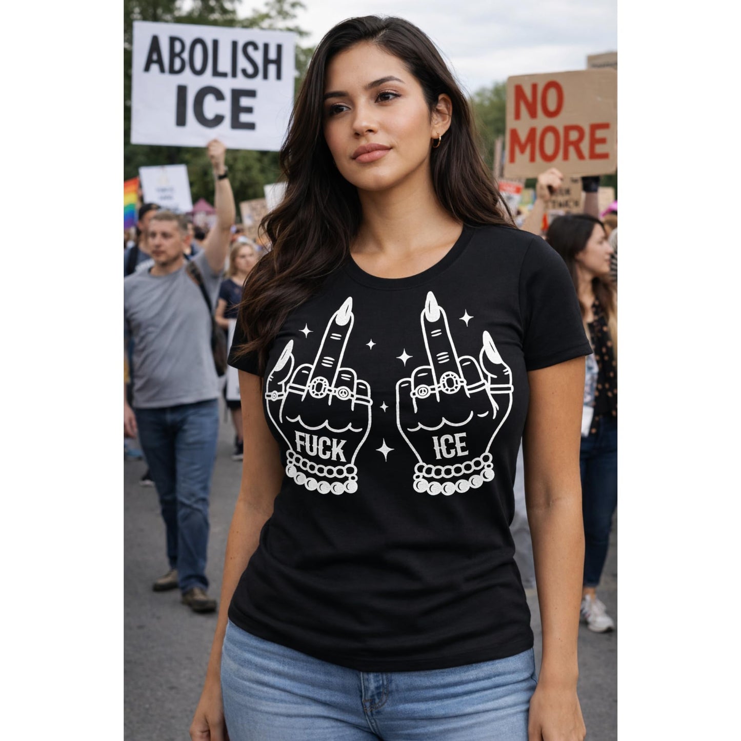Women’s Fuck ICE Shirt Anti ICE Protest T Shirt Fitted Black Graphic Tee Activist Rally Streetwear Top
