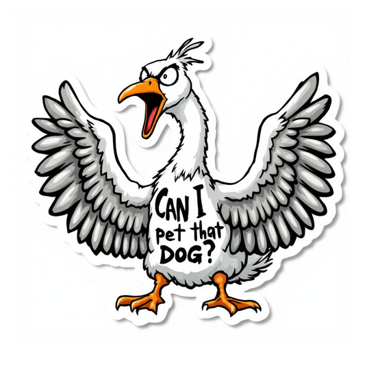 Can I Pet That Dog? Goose Sticker – Funny Angry Goose Vinyl Sticker for Laptops, Tumblers & Water Bottles, 3 x 3.5 Inch
