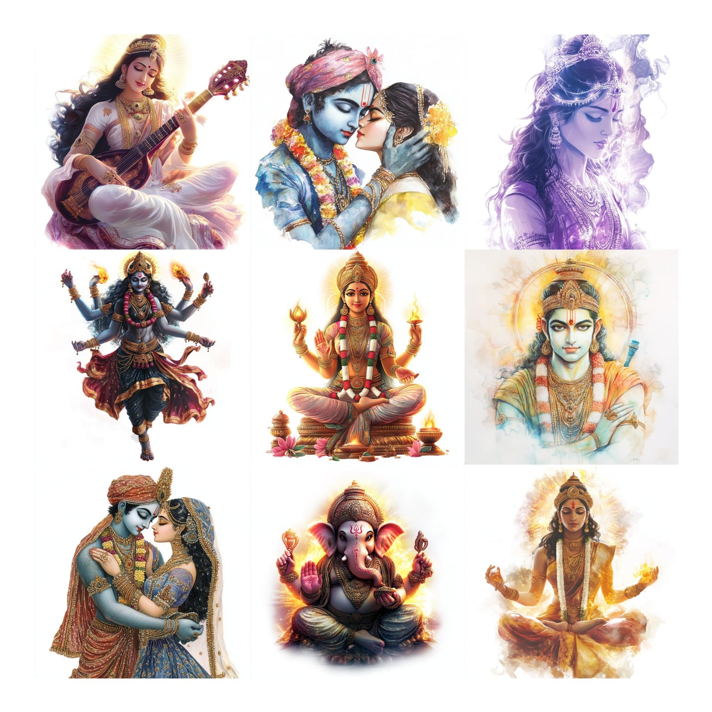 Hindu God Sticker Set – 9 Pack – Glossy Vinyl – Krishna, Radha, Shiva, Ganesha, Saraswati, Lakshmi – Multiple Sizes