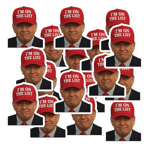 I'm On The List Trump Red Baseball Cap Sticker Pack, 20 Piece Vinyl Decals, 2 Inch UV Resistant Political Stickers for Laptops, Cars, Tumblers