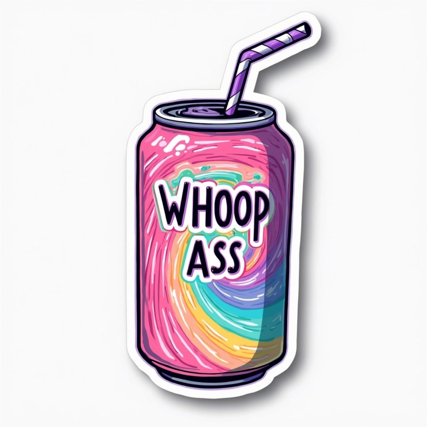 Whoop Ass Soda Can Sticker Set, Rainbow Design, Pack of 6, Vinyl Stickers (3 Inch)