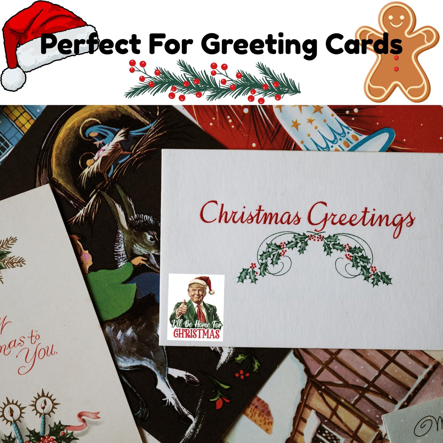Trump Holiday Sticker Pack, 16 Christmas Themed Vinyl Stickers, Waterproof UV Resistant Patriotic Stickers, Perfect for Stocking Stuffers, Presents and Festivities