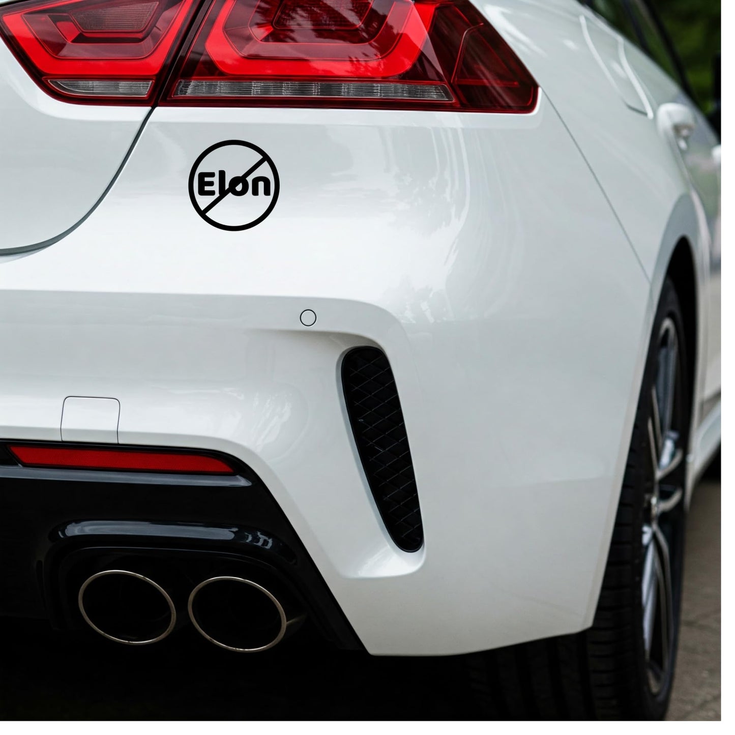 No Elon Vinyl Decal | Funny Anti-Tesla Driver Sticker | 4-Inch Matte Black Car or Bumper Decal | Durable Waterproof Vinyl Sticker