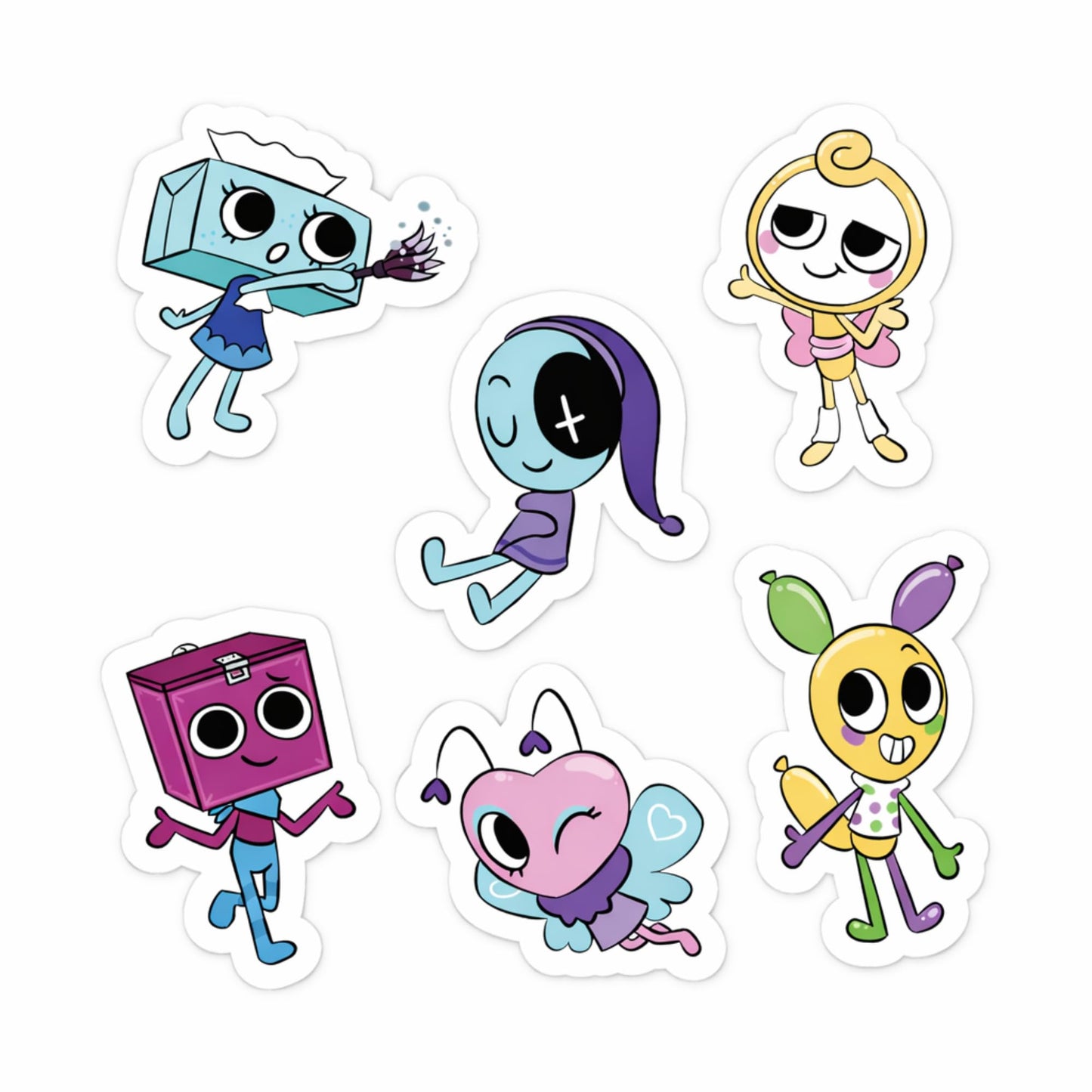 Cute Cartoon Character Stickers 3 Inch Vinyl Die Cut 6 Pack Waterproof Stickers for Laptop Water Bottle Phone Case