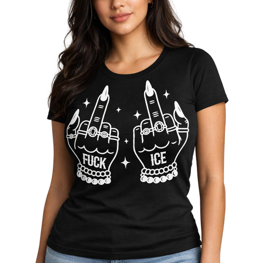 Women’s Fuck ICE Shirt Anti ICE Protest T Shirt Fitted Black Graphic Tee Activist Rally Streetwear Top
