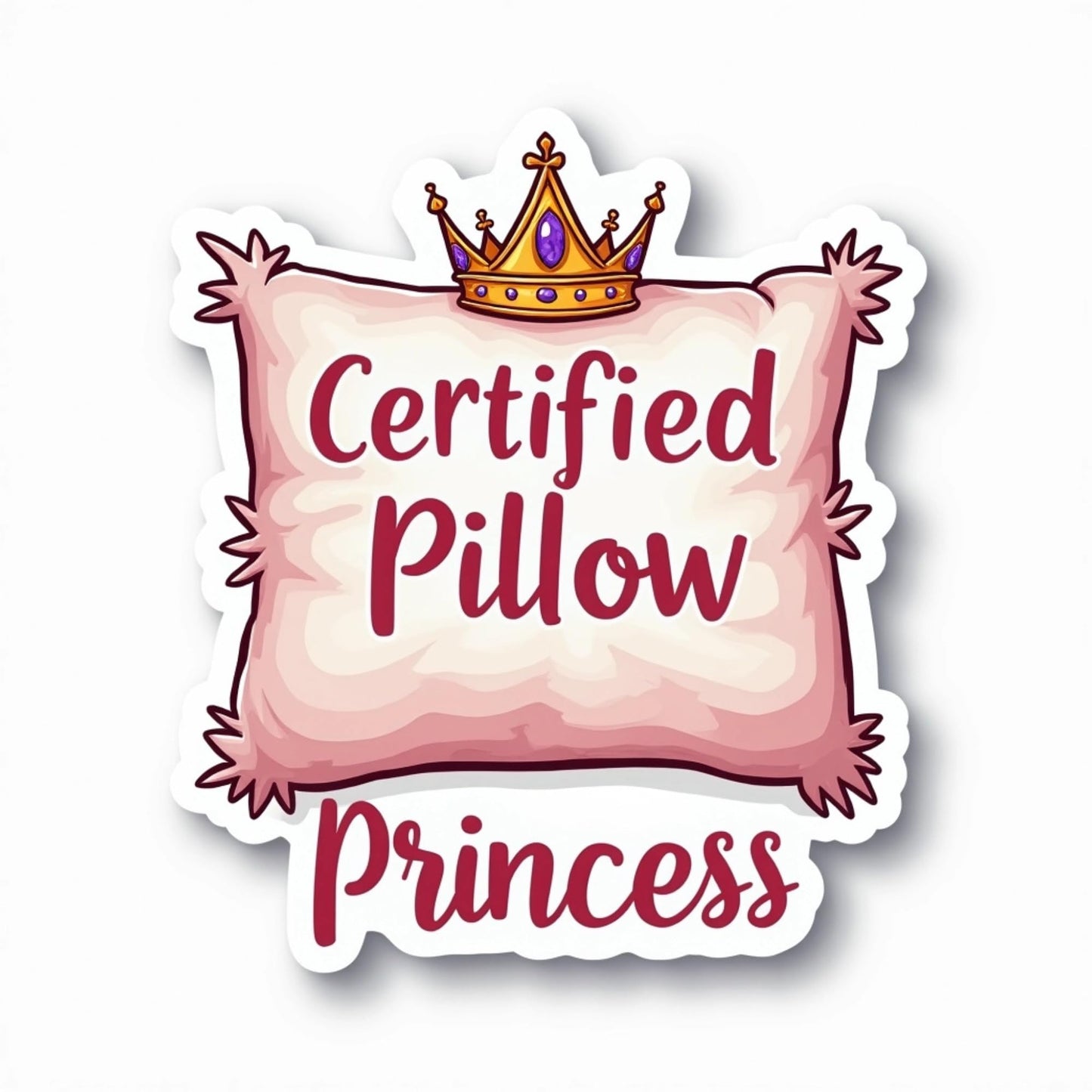 Certified Pillow Princess Die-Cut Vinyl Sticker, 3 x 2.7 inches, Pink Crown Design