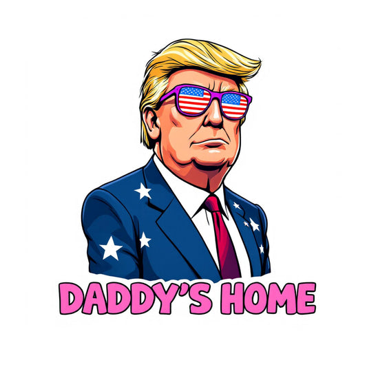 Donald Trump Daddy’s Home Vinyl Sticker – Pink Text Flag Shades Design for Laptops, Tumblers, and More
