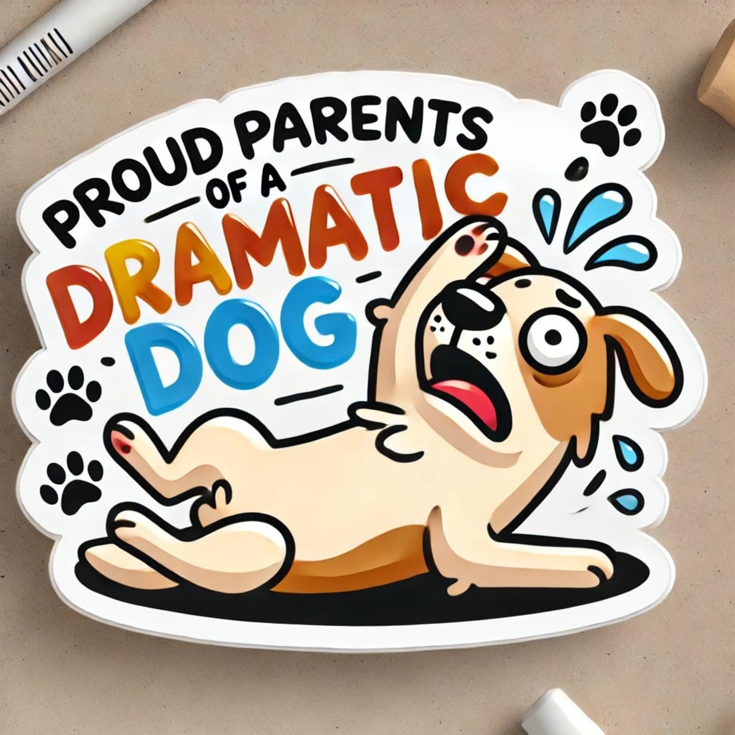 Dramatic Dog Parent Vinyl Sticker, Funny Pet Decal, 3 x 2.1 inches, Matte Finish