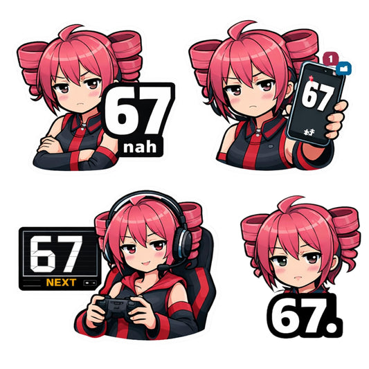 Kasane Teto Stickers, 3 Inch, 4 Pack, Anime Style Character Meme Sticker Set - 67 Edition